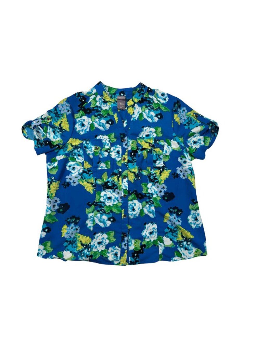 Laura Scott Womens Floral Button-Up Shirt Size 16W Pockets Short Sleeve